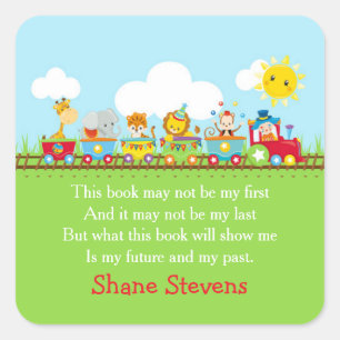 Süße Tier Circus Zug in Rotes Buchzeichen Aufklebe Quadratischer Aufkleber