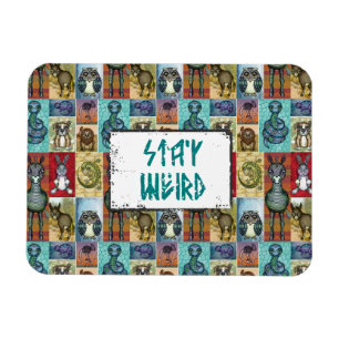 Süße Tier Collage Folk Art Design Bleibe Seltsam Magnet