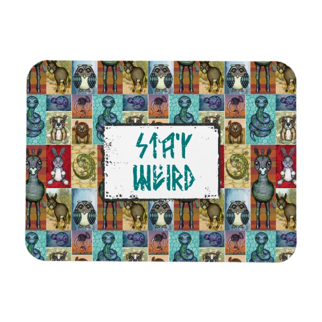 Süße Tier Collage Folk Art Design Bleibe Seltsam Magnet (Horizontal)
