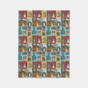 Süße Tier Collage Folk Art Design Fleecedecke