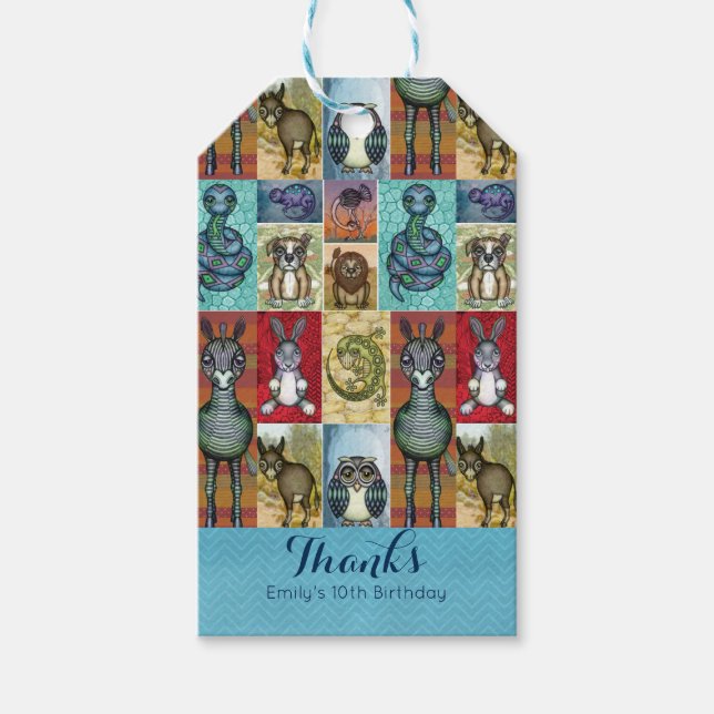 Süße Tier Collage Folk Art Design Vielen Dank Geschenkanhänger (Vorderseite)