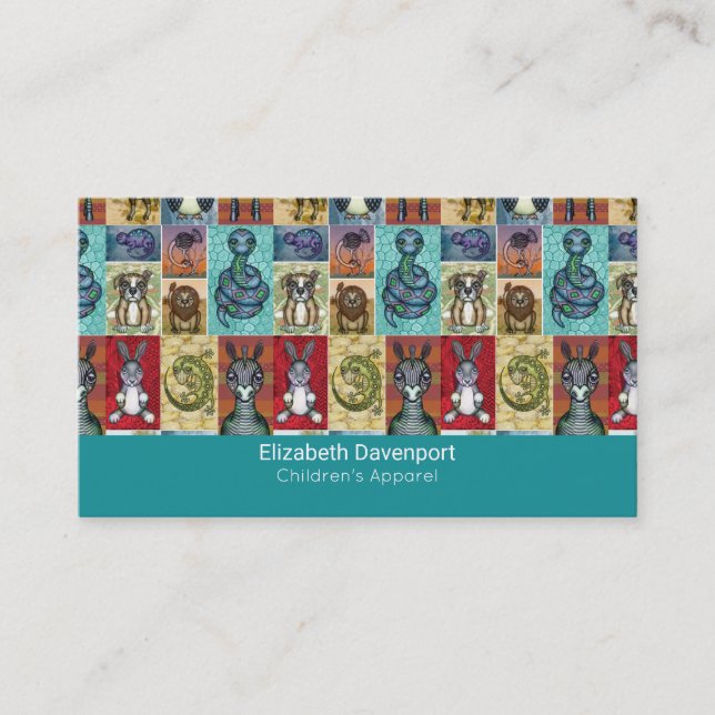 Süße Tier Collage Folk Art Design Visitenkarte (Vorderseite)