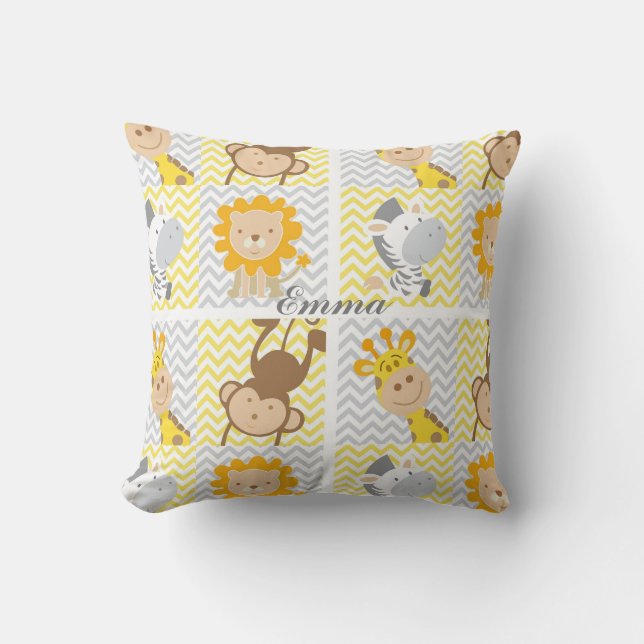 Süße Tier Farbiges Zickzack Personalisiertes Kinde Kissen (Vorderseite)