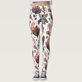 süße Tier-Florale und Blätter Muster doodle Kunst Leggings