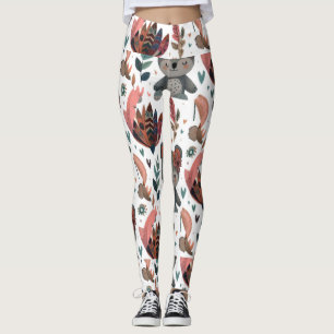 süße Tier-Florale und Blätter Muster doodle Kunst Leggings