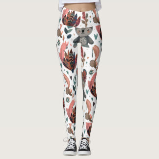 süße Tier-Florale und Blätter Muster doodle Kunst Leggings
