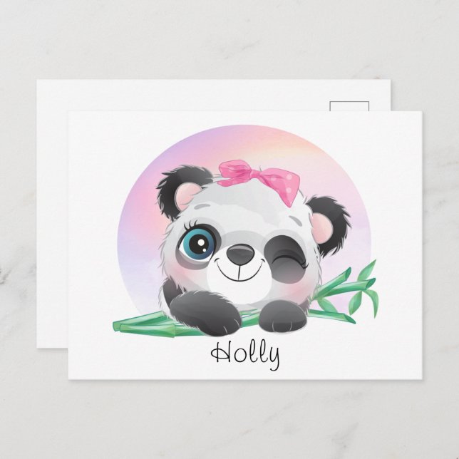 Süße Tier Friendly Panda Bamboo Postkarte (Vorne/Hinten)