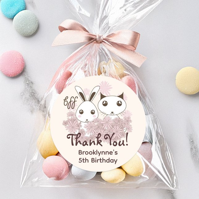 Süße Tier Friends Forever Girl Kinder Gastgeschenk Runder Aufkleber (Von Creator hochgeladen)