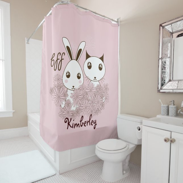 Süße Tier Friends Pink Girls Kinder Duschvorhang (Beispiel)