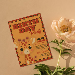 Süße Tier Giraffe Orange Geburtstag Einladung