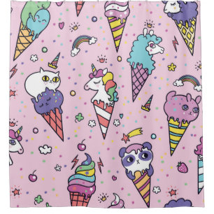 Süße Tier Ice Creme Cones Duschvorhang