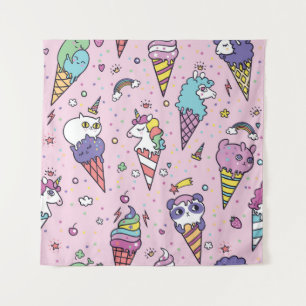 Süße Tier Ice Creme Cones Wandteppich