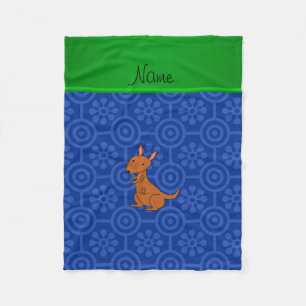 Süße Tier Kangaroo auf einer blauen Retro-Blume Fleecedecke