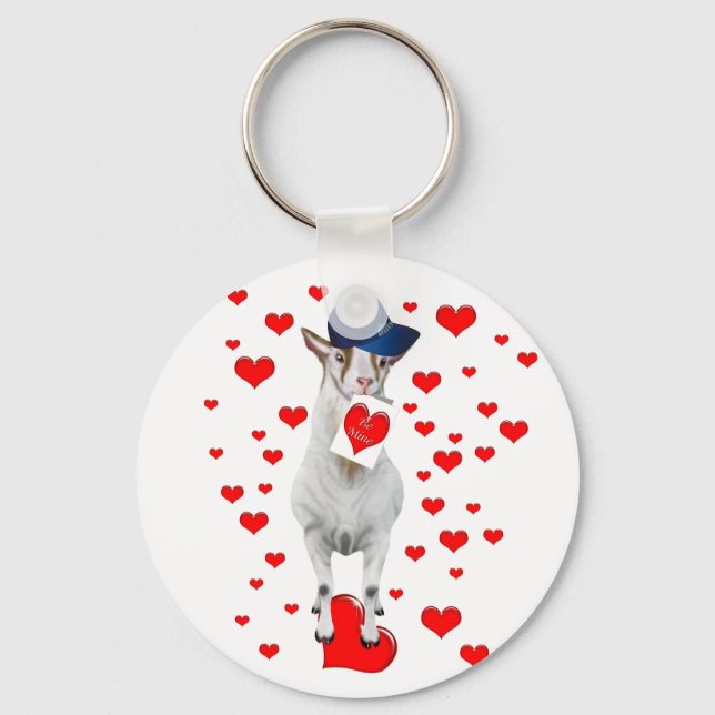 Süße Tier Lover Be Mine Valentine Goat Gift Schlüsselanhänger (Vorderseite)