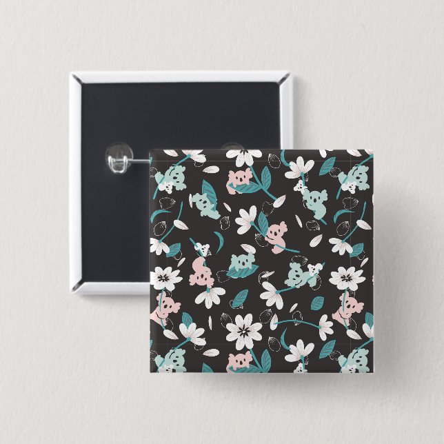 Süße Tier mit farbenfrohen Koala-Mustern und Blume Button (Vorne & Hinten)
