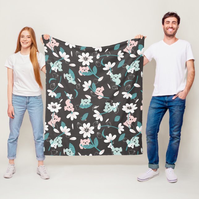 Süße Tier mit farbenfrohen Koala-Mustern und Blume Fleecedecke (Beispiel)