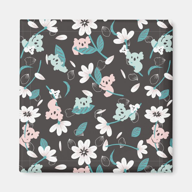 Süße Tier mit farbenfrohen Koala-Mustern und Blume Magnet (Vorne)