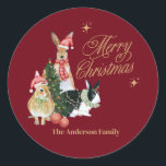 Süße Tier mit Trichterbaum Runder Aufkleber<br><div class="desc">Süße Tier mit Chrtismas-Baum Classic Round Sticker</div>