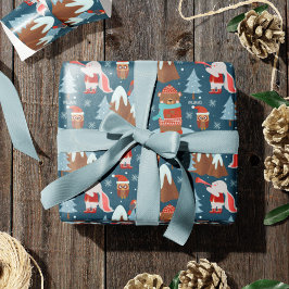 Süße Tier Muster mit Name Blue Christmas Geschenkpapier