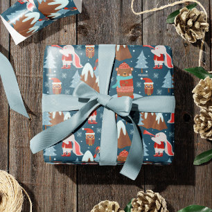 Süße Tier Muster mit Name Blue Christmas Geschenkpapier