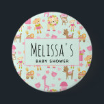 Süße Tier Pattern Baby Dusche Button<br><div class="desc">Babyduschtaste mit einem skurrilen Muster mit einer Sammlung von reizvollen Kinderspielzeug und Tieren.</div>