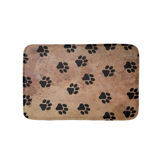 Süße Tier Paw Print Pattern Schwarzes Gold Badematte (Vorderseite)