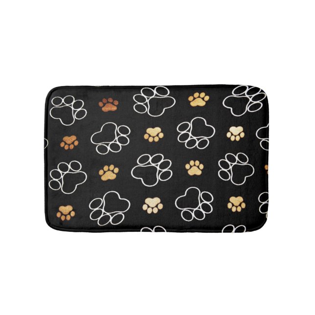 Süße Tier Paw Print Pattern Schwarzes Gold Badematte (Vorderseite)