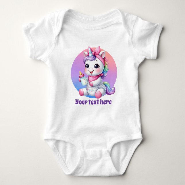 Süße Tier personalisierbare Girls Einhorn Baby Strampler (Vorderseite)
