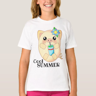 Süße Tier Pig Summer Cool Drink Happy T-Shirt