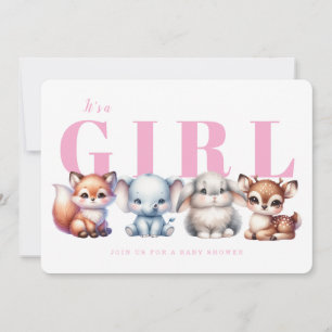 Süße Tier Pink Girl Babydusche Einladung