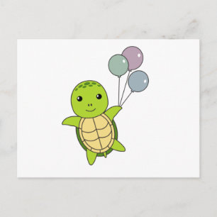 Süße Tier-Schildkröte Fliegt Luftballons Kinder Postkarte