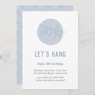 Süße Tier Sloth Simple Modern Blue Birthday Einladung
