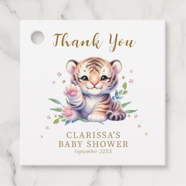 Süße Tier Tiger Stars White Baby Dusche Geschenkanhänger (Vorderseite)