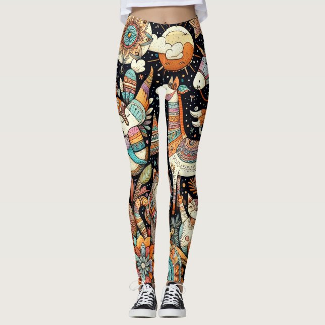 süße Tier und Blumendoodell Leggings (Vorderseite)