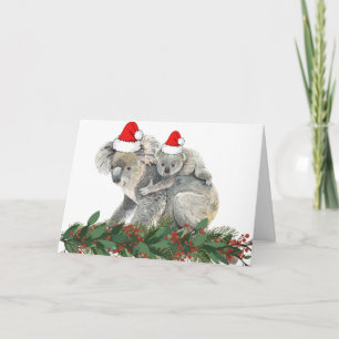 süße Tier Watercolor Familie Weihnachten Koala Karte