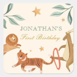 Süße Tier Watercolor Wald Baby Dusche Square S Quadratischer Aufkleber
