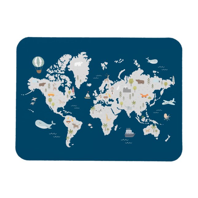 Süße Tier World Map Magnet (Horizontal)