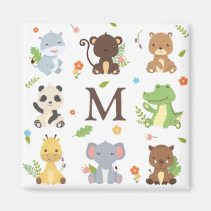 Süße Tier Zoo Wildlife Kids Initial Magnet