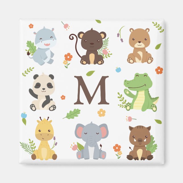 Süße Tier Zoo Wildlife Kids Initial Magnet (Vorne)