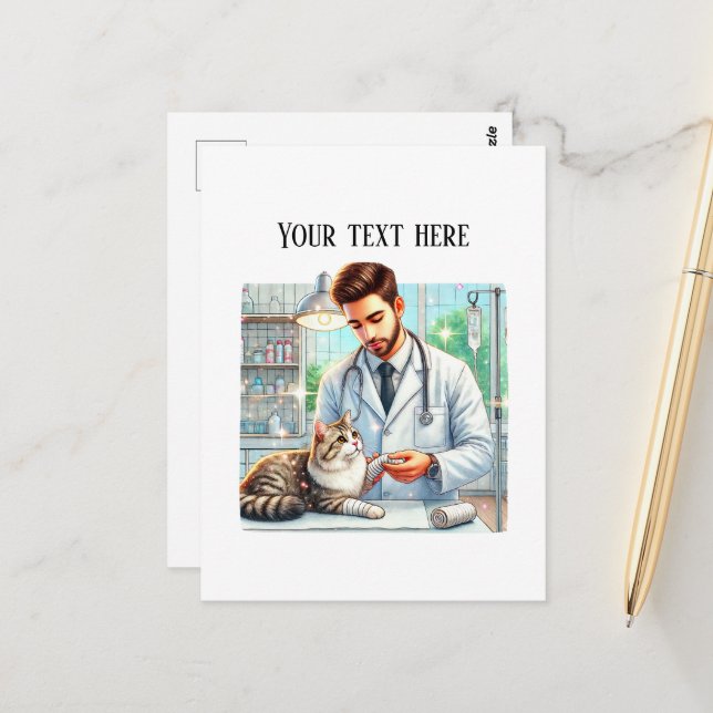 Süße Tierarztpraxis anpassbar  Postkarte (Vorderseite/Rückseite Beispiel)