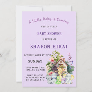 Süße Tiere Baby Shower Einladung Lila