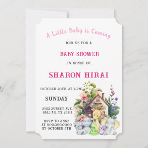 Süße Tiere Baby Shower Einladung Rosa