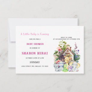 Süße Tiere Baby Shower Einladung   Rosa   Horizont