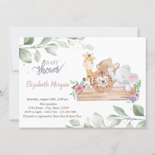 Süße Tiere Blätter Baby Shower Einladung
