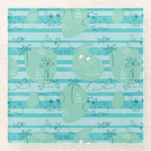 Süße Tiere, die mit Wasser 1 spielen Glasuntersetzer