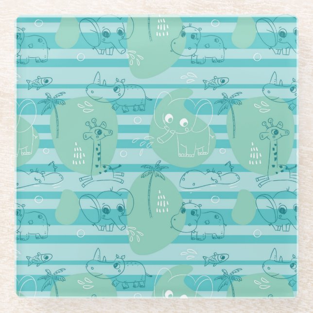 Süße Tiere, die mit Wasser 1 spielen Glasuntersetzer (Vorderseite)