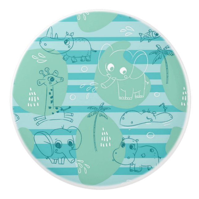 Süße Tiere, die mit Wasser 1 spielen Keramikknauf (Vorderseite)