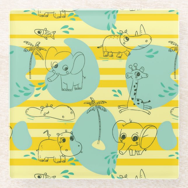 Süße Tiere, die mit Wasser 2 spielen Glasuntersetzer (Vorderseite)