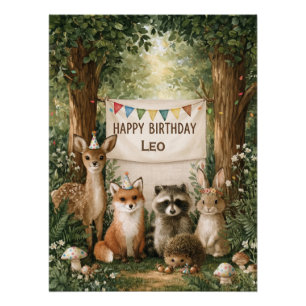 Süße Tiere feiern Geburtstag mit Namensbanner Poster