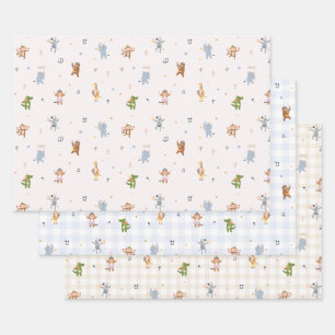 Süße Tiere Safari Geburtstagsfeier Geschenkpapier Set